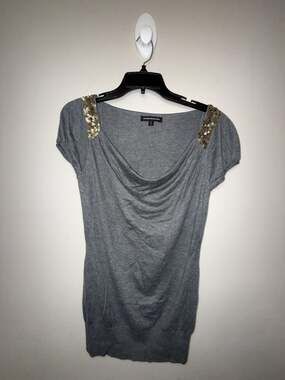 Express Design Studio Gray Sequin Shoulder Cowl Neck Sweater Size M